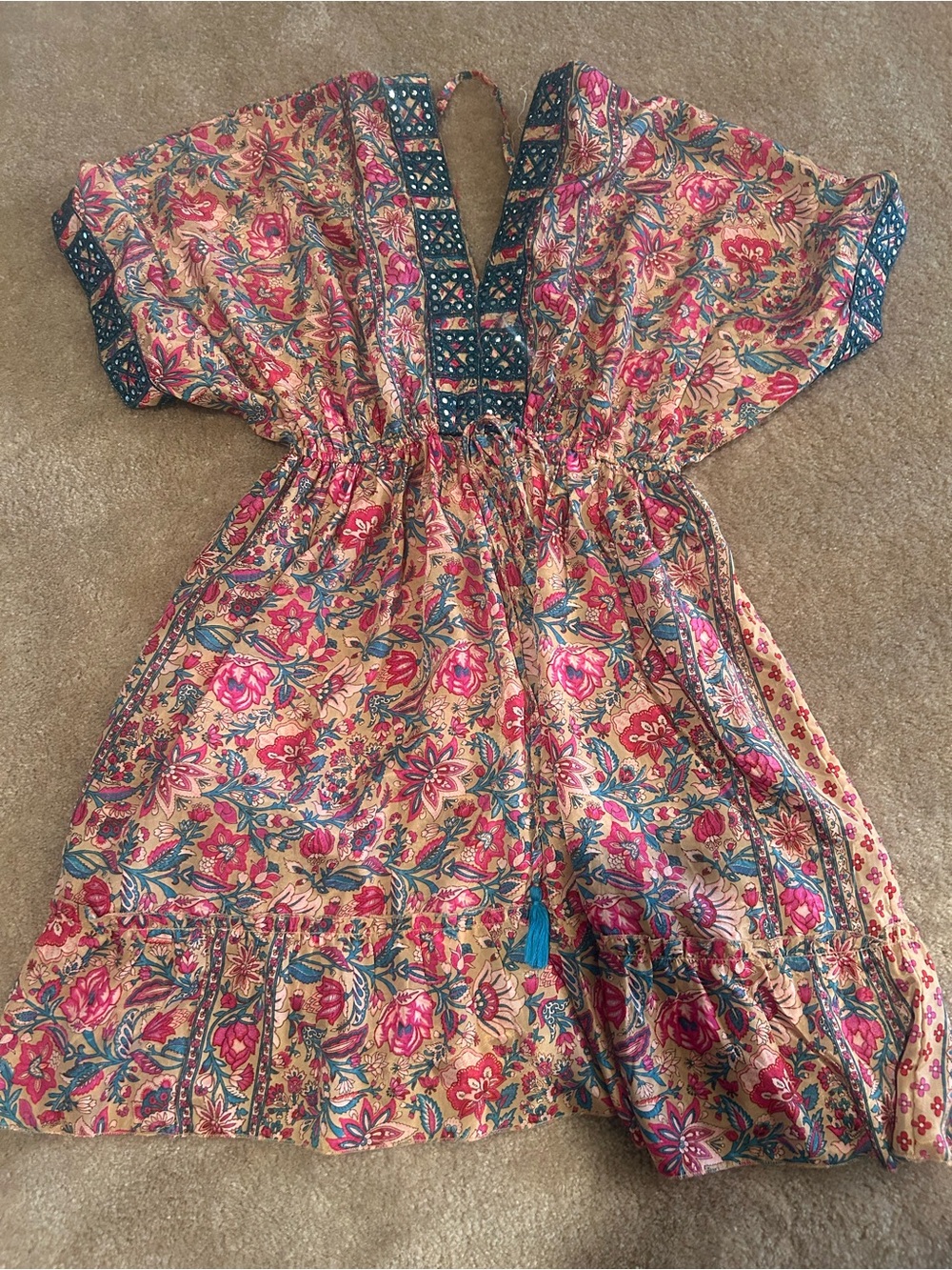 Very unique Floral Boho Dress - Pink & Teal